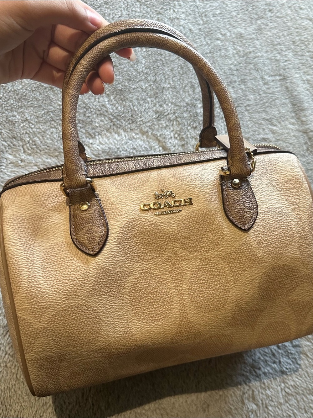 Coach Tan Pebbled Leather Satchel with Gold Logo